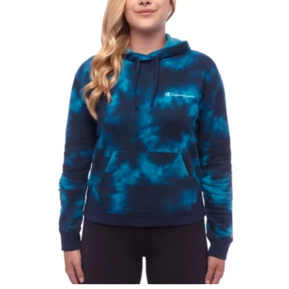 Champion Navy and Teal Tie-Dye Hoodie